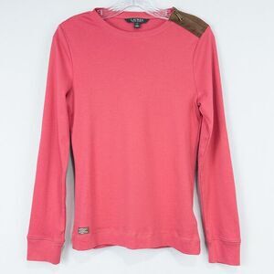 Lauren Ralph Lauren Cotton Long Sleeve Elbow Patch Shirt Pink Medium Preppy Twee